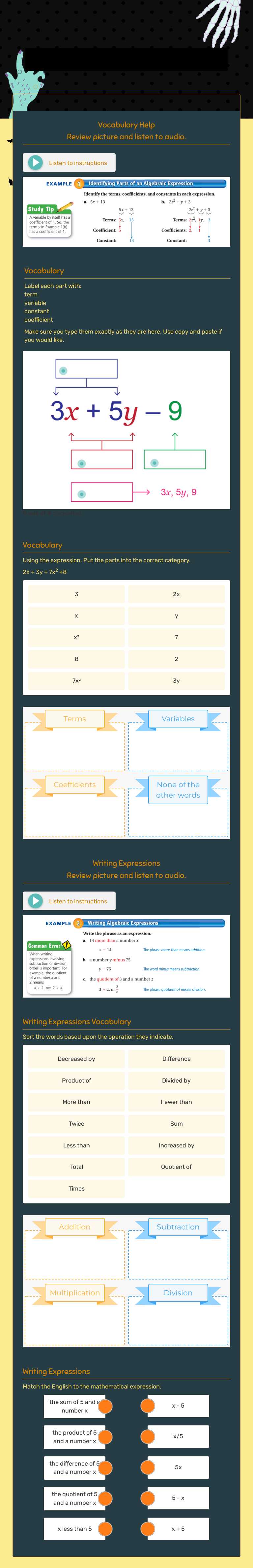 Expressions Vocabulary Review Grade 6 worksheet preview