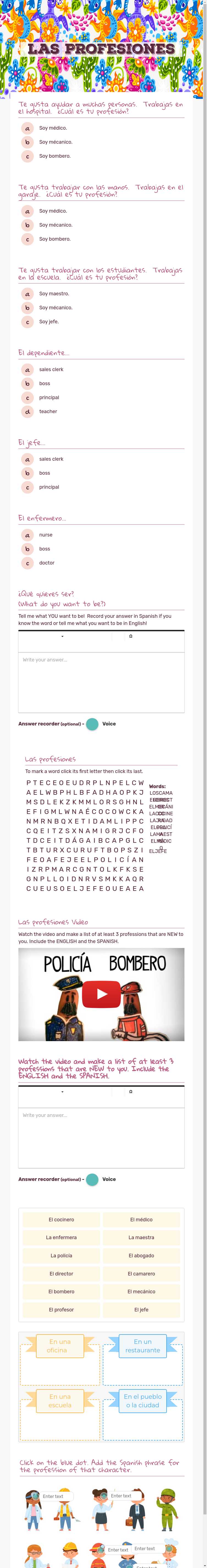 Las PRofesiones worksheet preview image