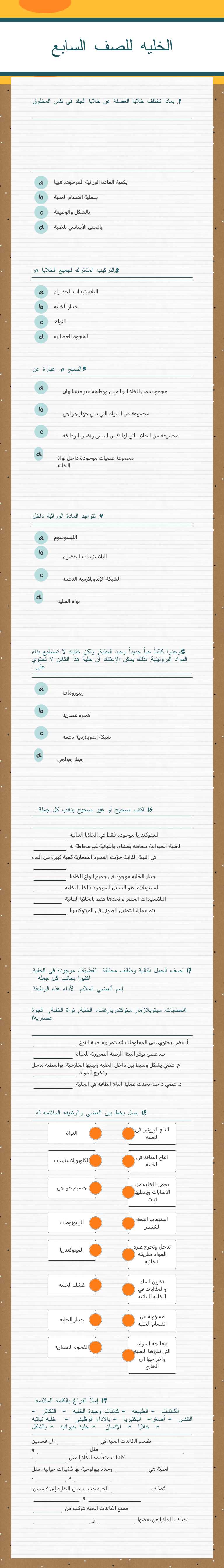 الخليه للصف السابع worksheet preview image