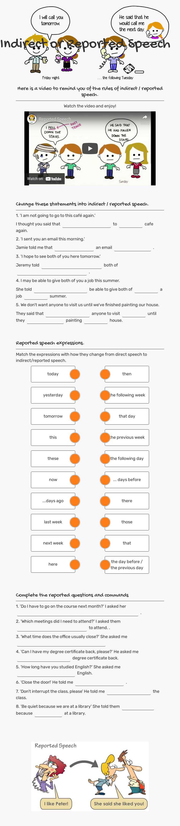 Indirect or Reported Speech worksheet preview image