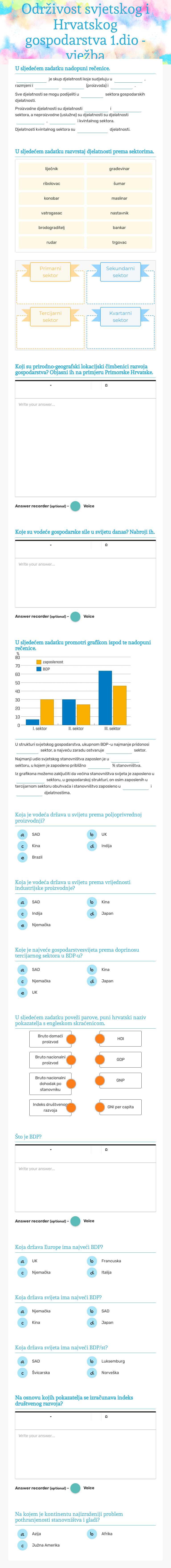 Održivost svjetskog i Hrvatskog gospodarstva 1.dio - vježba worksheet preview