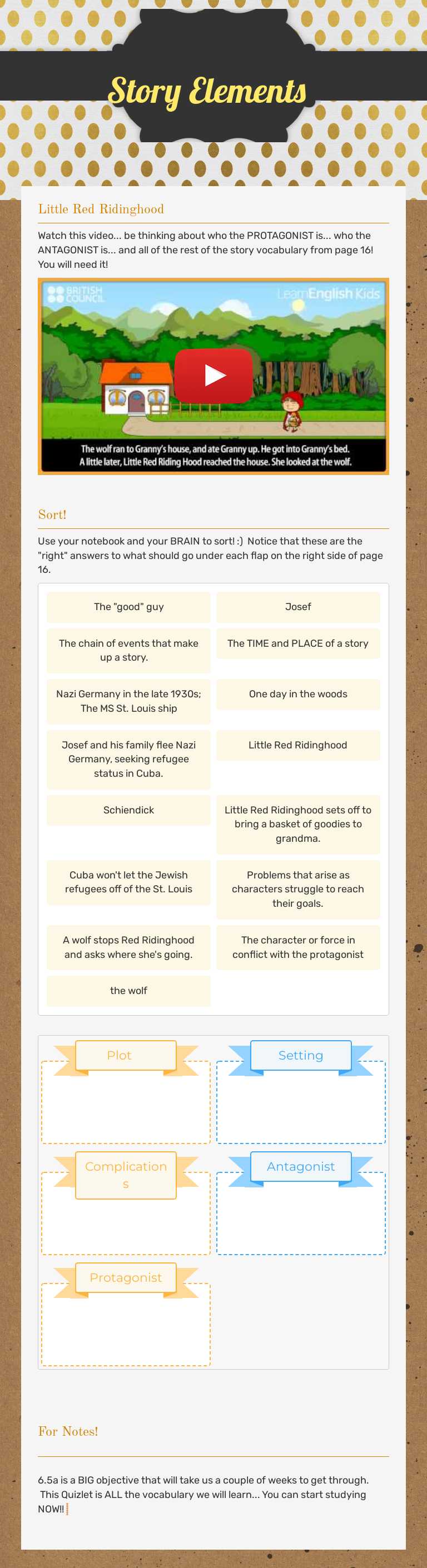 Story Elements Grade 6 worksheet preview