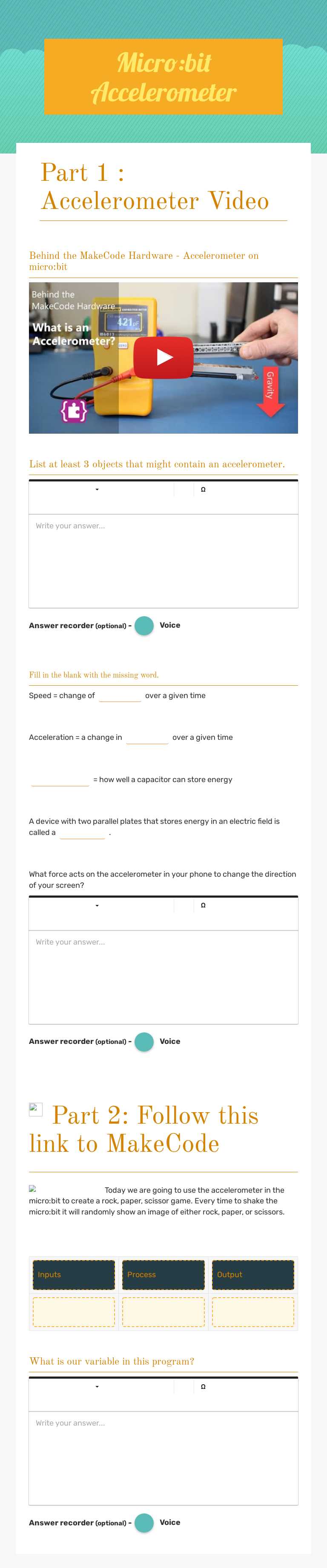 Micro:bit Accelerometer worksheet preview image