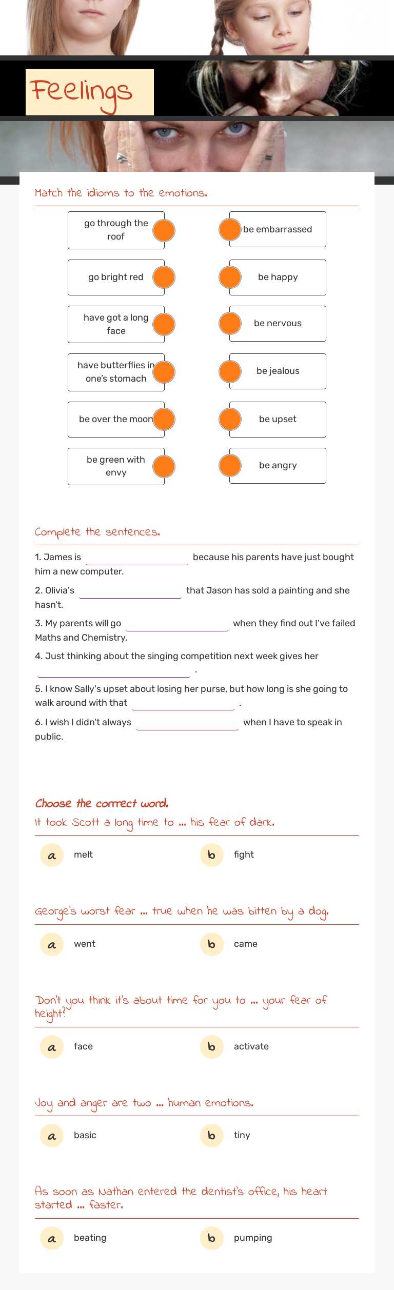 Feelings Grade 9 worksheet preview