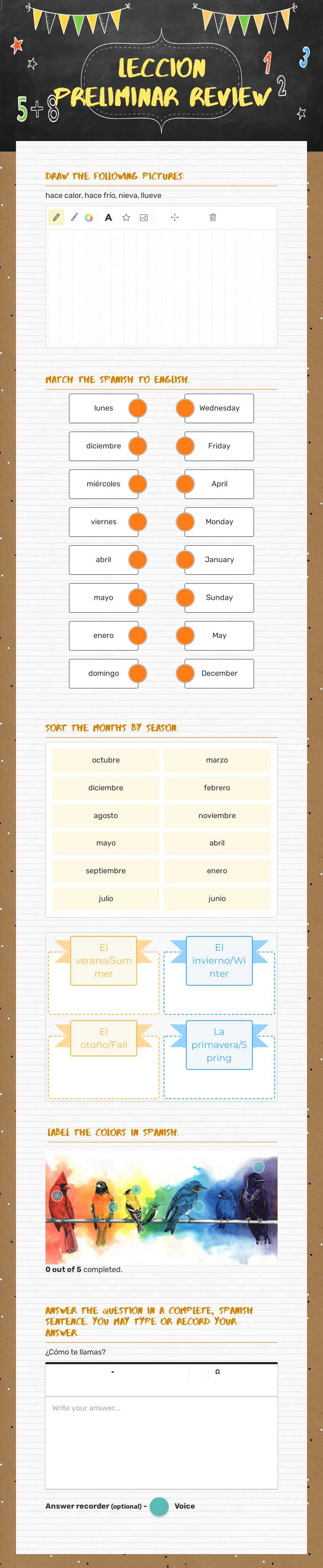 Leccion Preliminar Review worksheet preview image