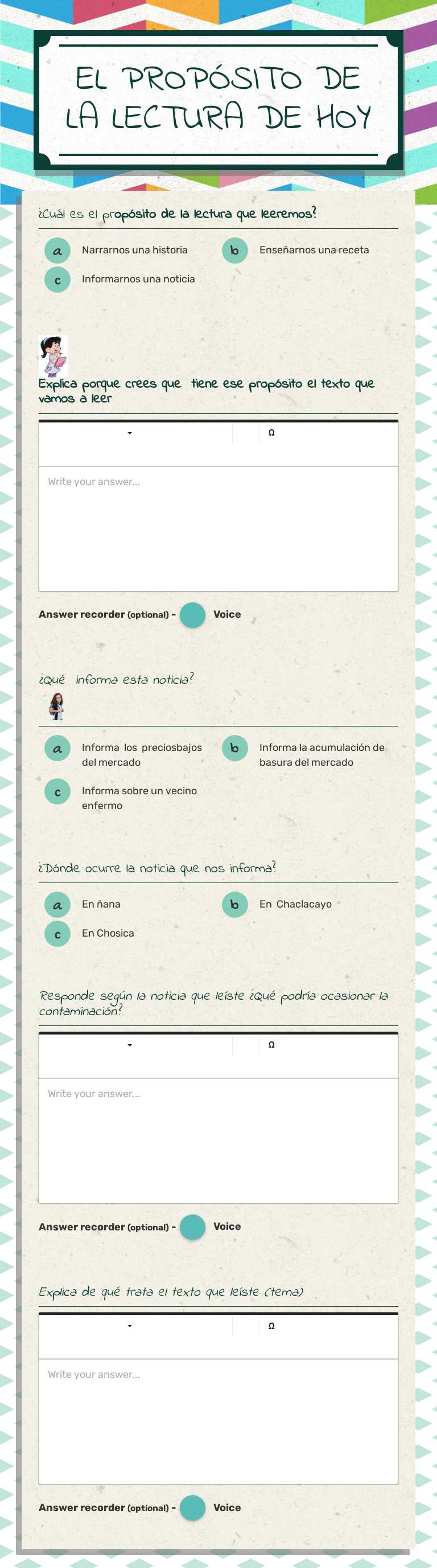 EL PROPÓSITO DE LA LECTURA DE HOY worksheet preview image
