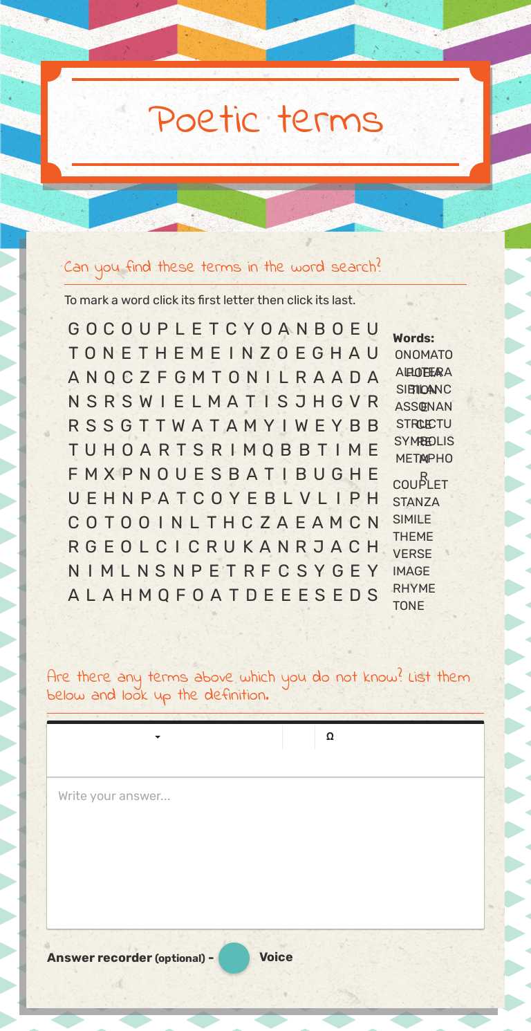 Poetic terms worksheet preview