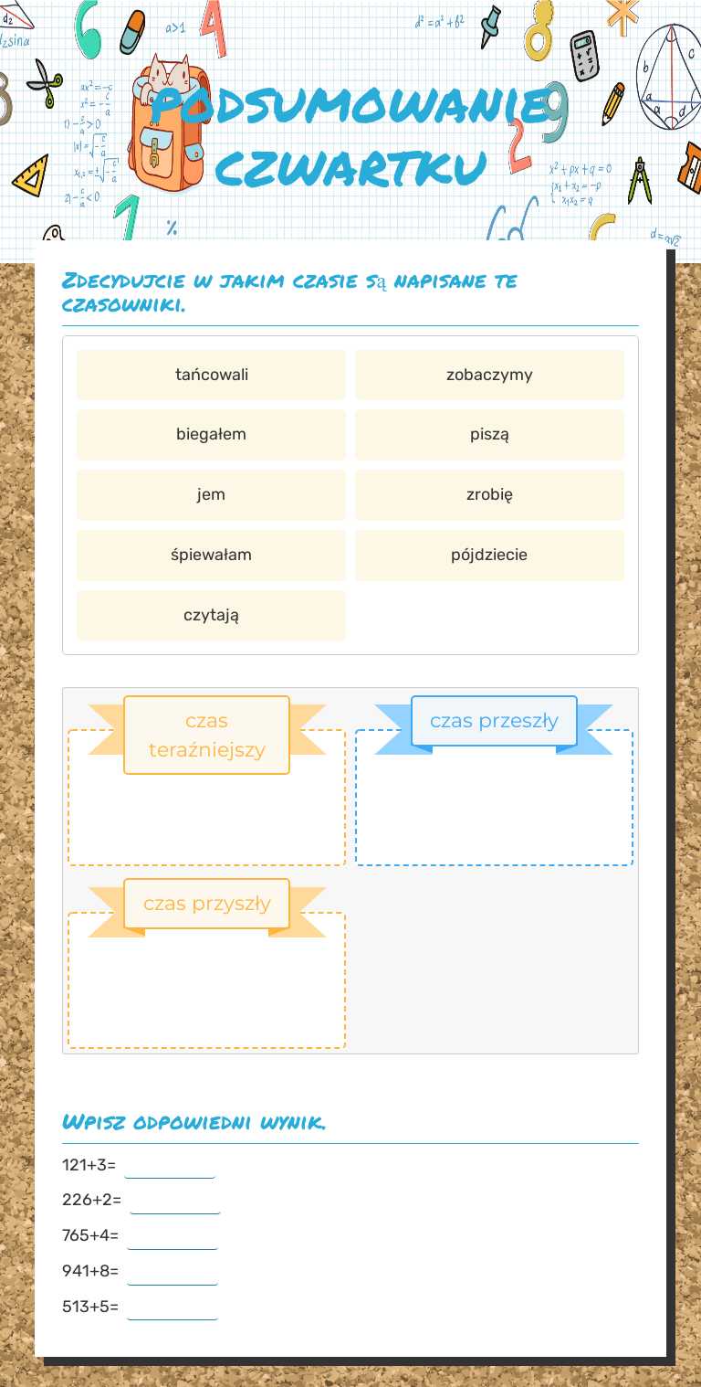 podsumowanie
 czwartku worksheet preview image