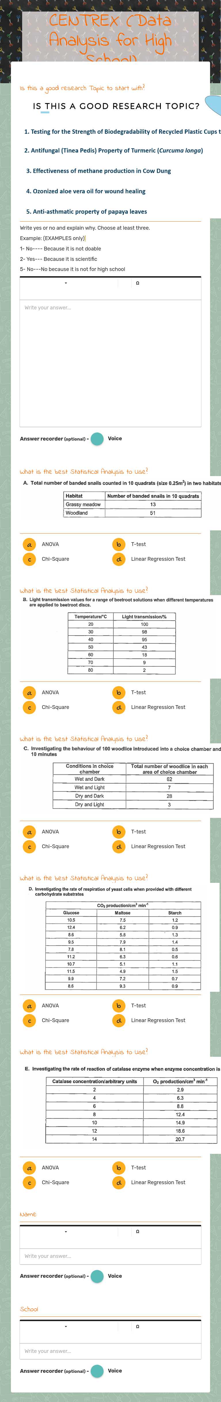 CENTREX (Data Analysis for High School) worksheet preview image