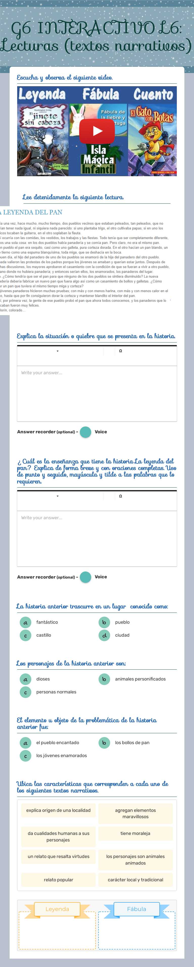 G6 INTERACTIVO L6: Lecturas (textos narrativos) worksheet preview image
