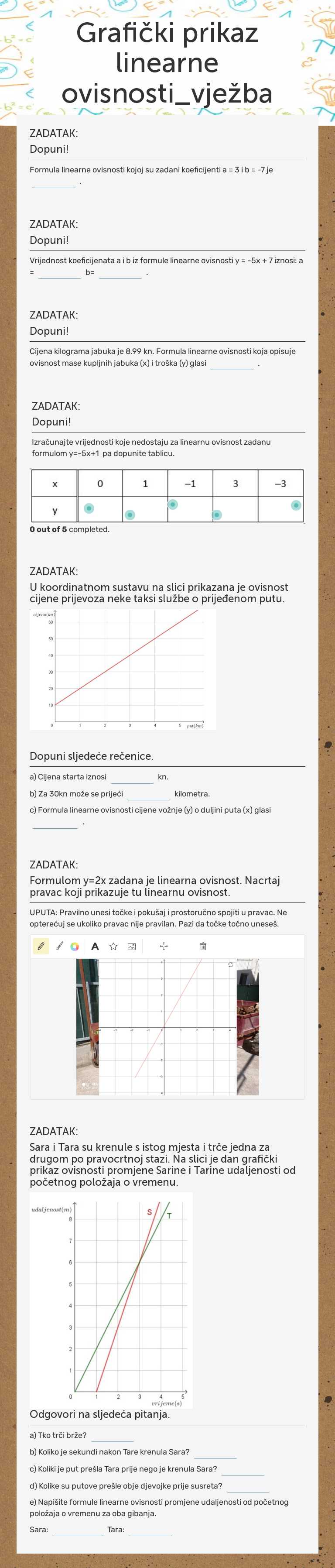 Grafički prikaz linearne ovisnosti_vježba worksheet preview image