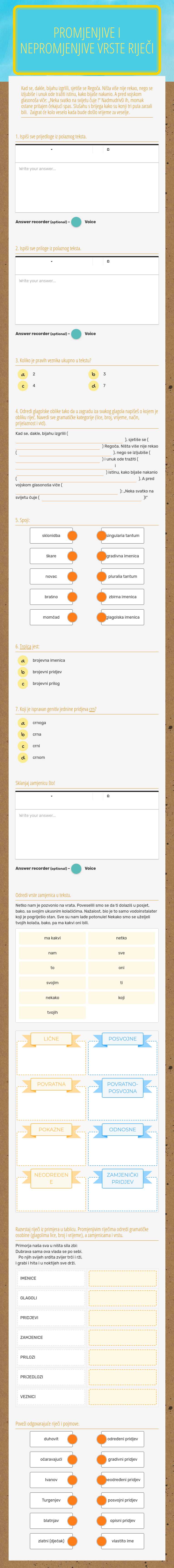 promjenjive i nepromjenjive vrste riječi worksheet preview image