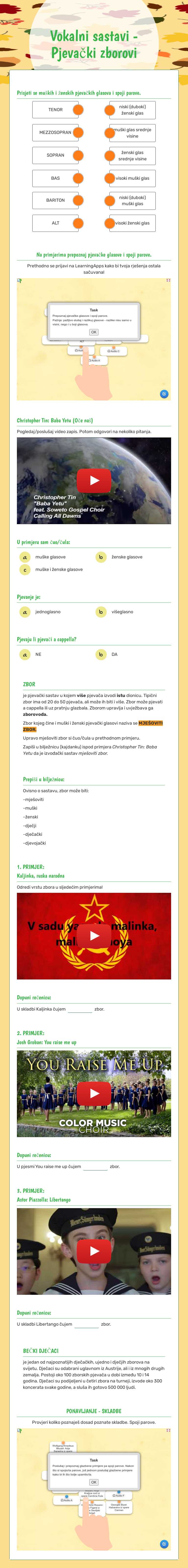 Vokalni sastavi - Pjevački zborovi worksheet preview image