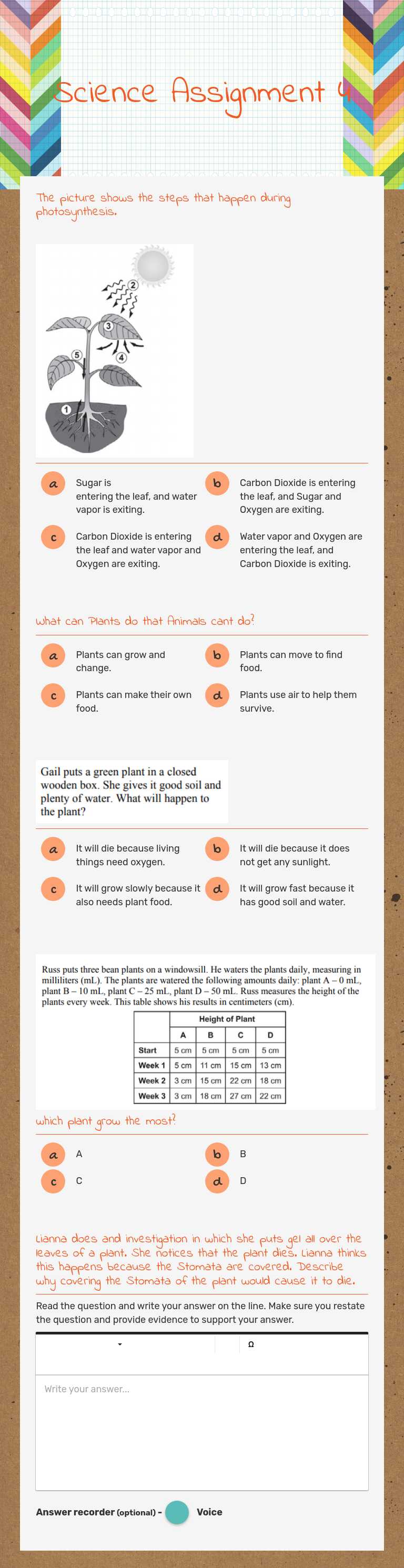 Science Assignment 4 worksheet preview image