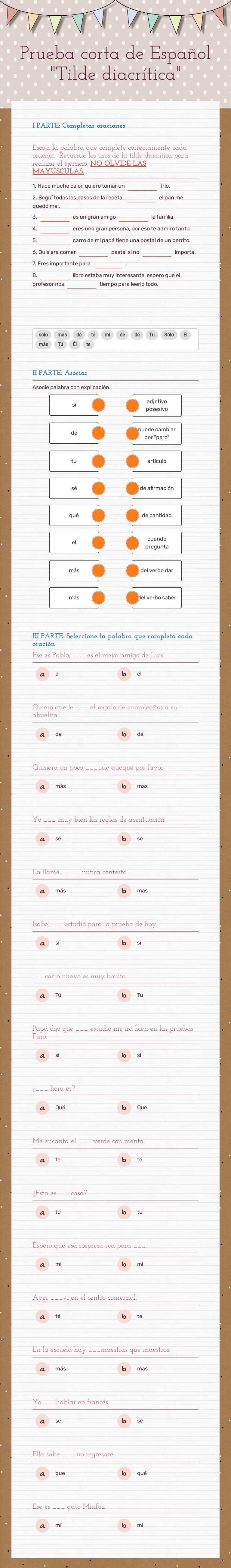 Prueba corta de Español
 "Tilde diacrítica" worksheet preview image