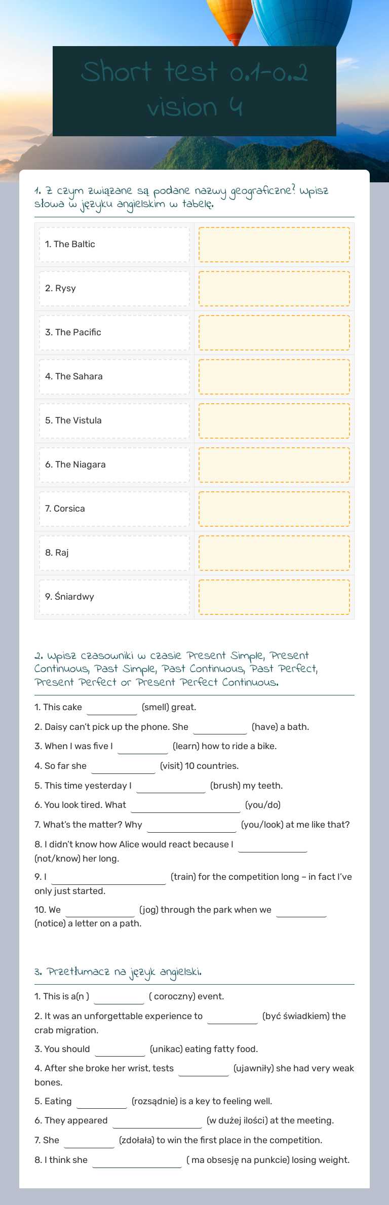 Short test 0.1-0.2 vision 4 worksheet preview image