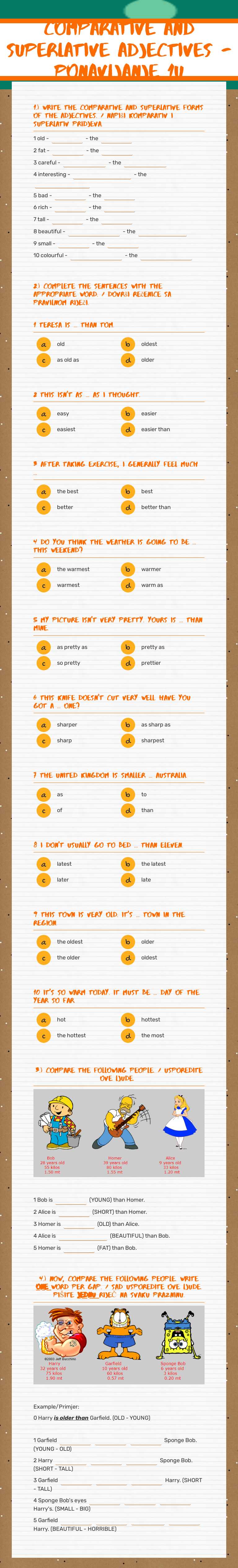 COMPARATIVE AND SUPERLATIVE ADJECTIVES - PONAVLJANJE 1U worksheet preview image