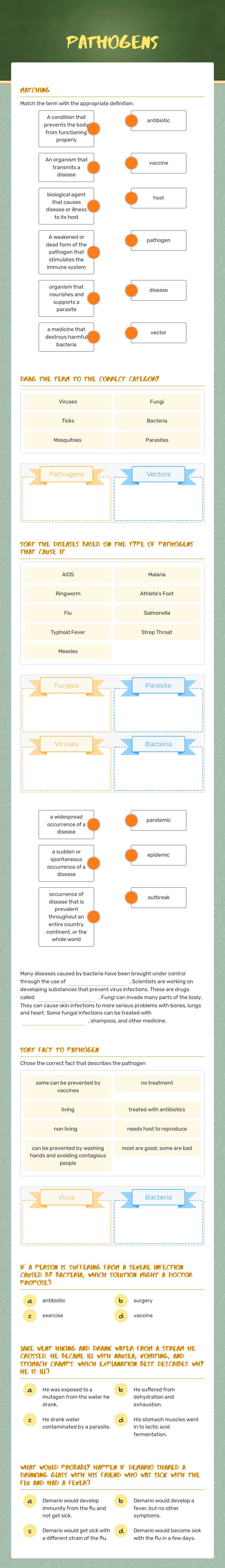 PATHOGENS worksheet preview image