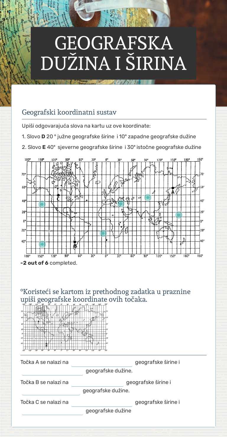 GEOGRAFSKA DUŽINA I ŠIRINA Grade 9 worksheet preview
