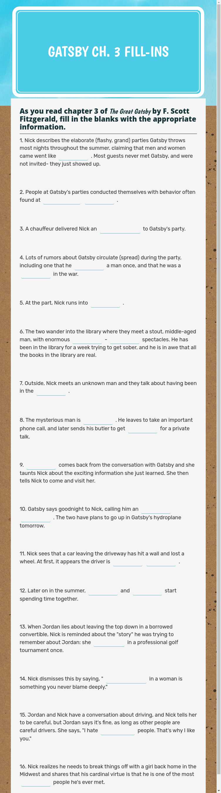 Gatsby ch. 3 
fill-ins worksheet preview image