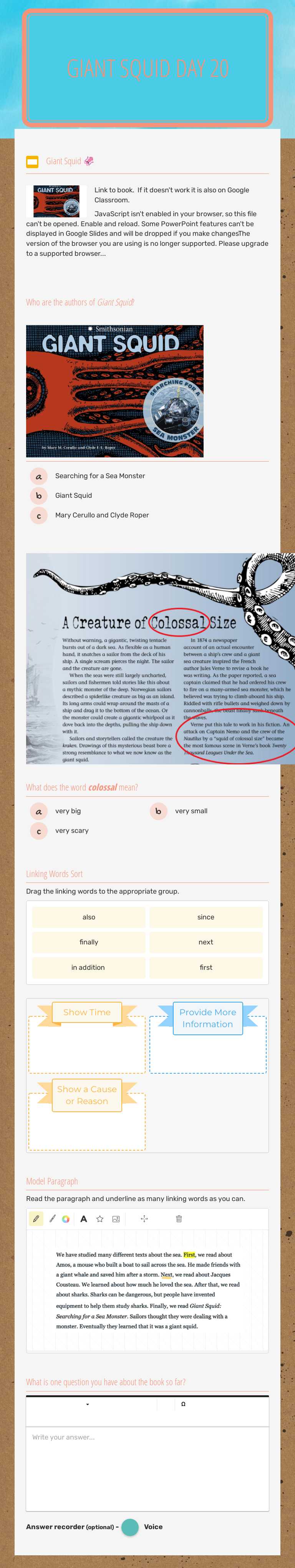 Giant Squid Day 20 worksheet preview image