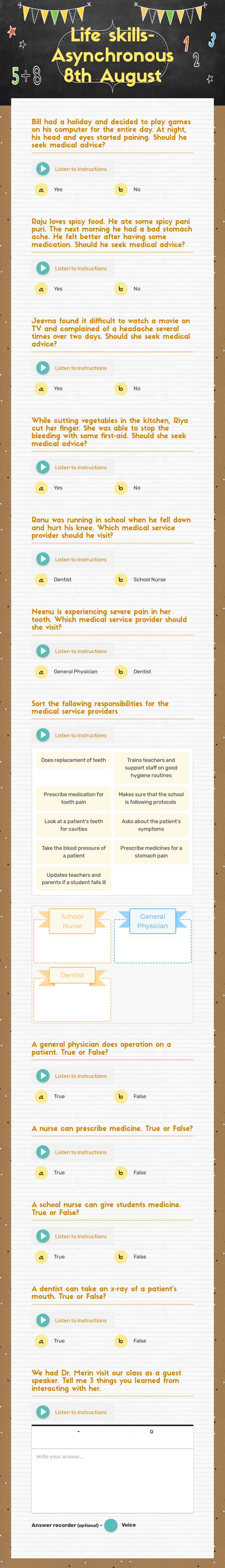 Life skills- Asynchronous 8th August worksheet preview image