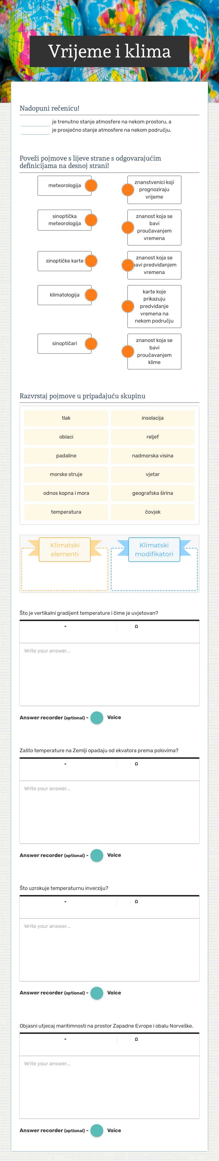 Vrijeme i klima worksheet preview image