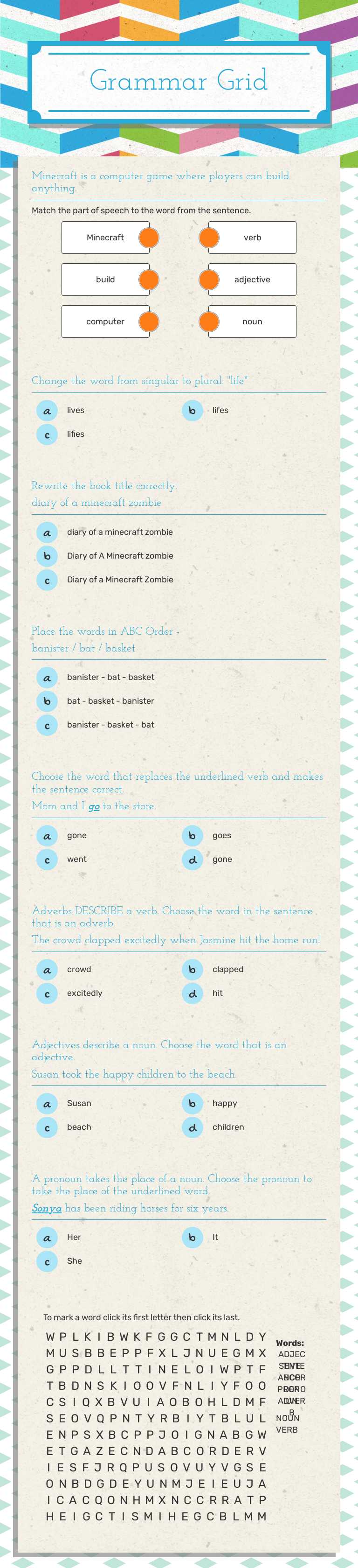 Grammar Grid worksheet preview image