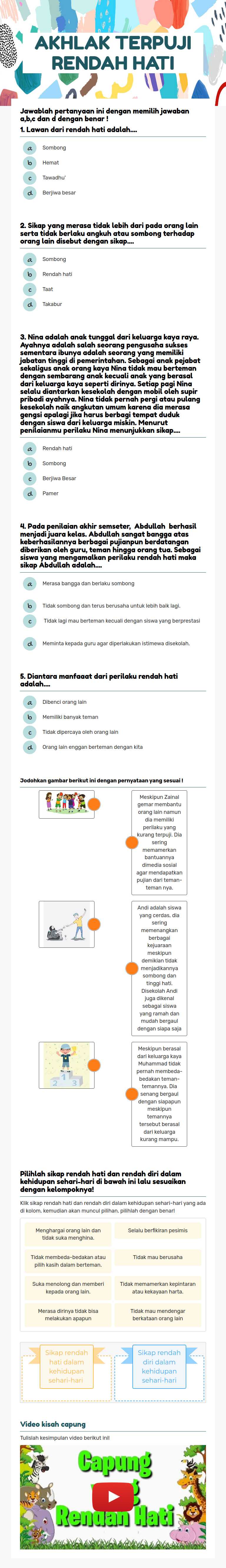 AKHLAK TERPUJI RENDAH HATI worksheet preview image