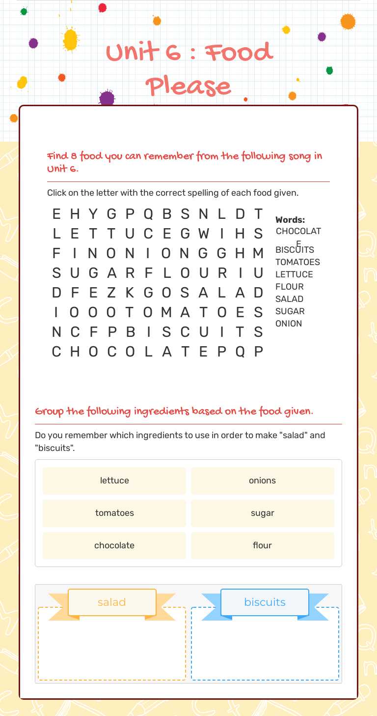 Unit 6 : Food Please worksheet preview image