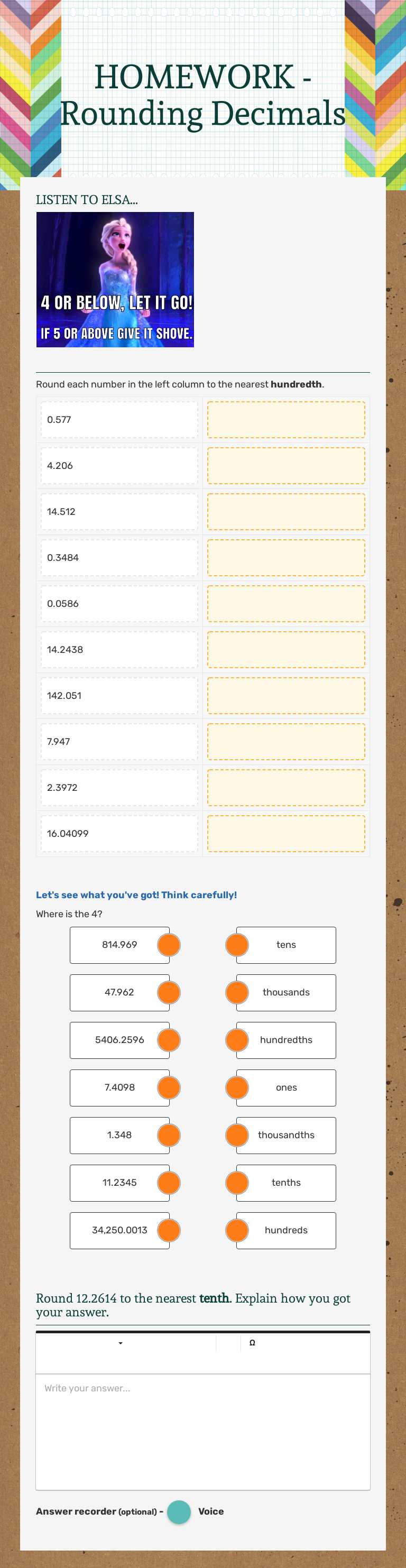 HOMEWORK - Rounding Decimals Grade 6 worksheet preview