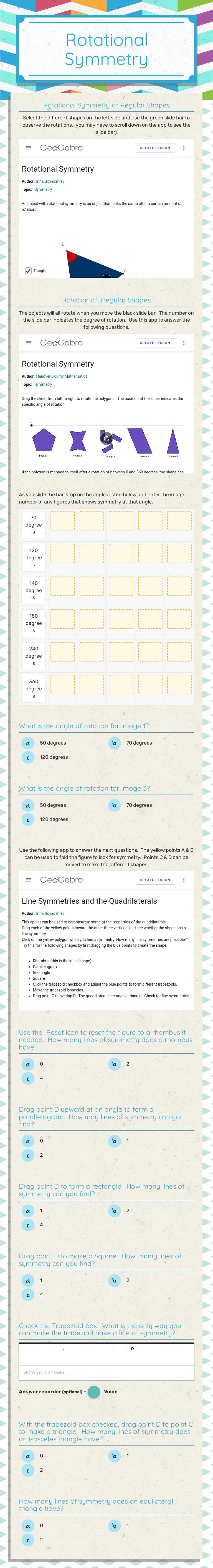 Rotational Symmetry worksheet preview image