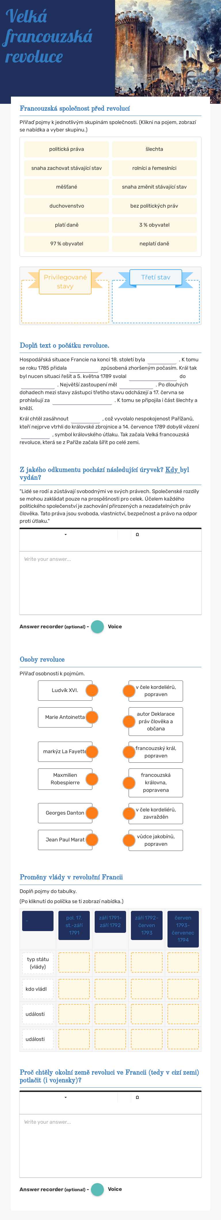 Velká francouzská revoluce worksheet preview image