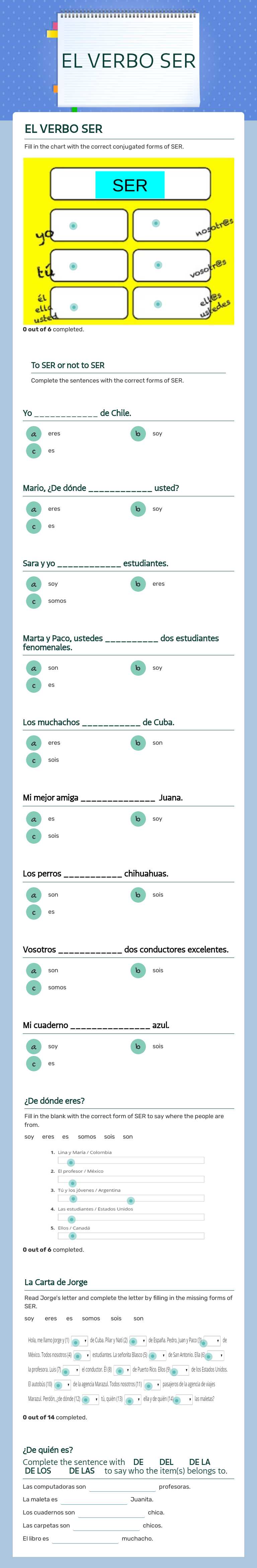 EL VERBO SER worksheet preview image