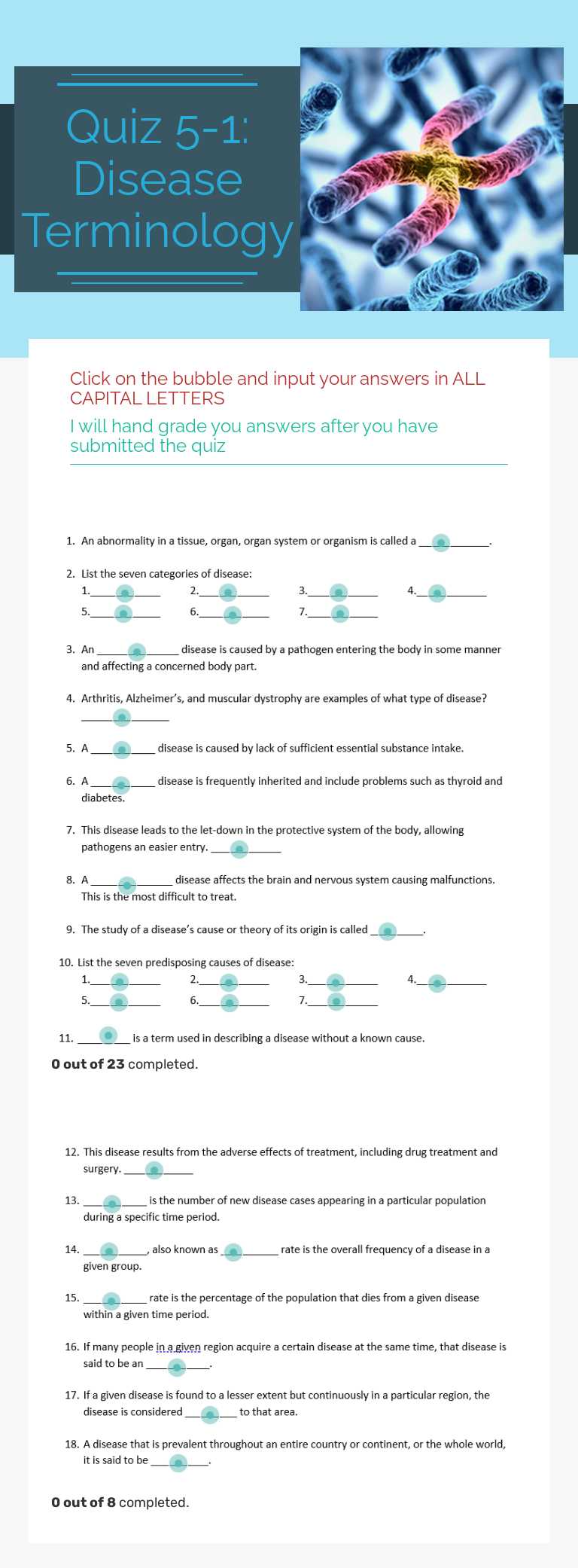 Quiz 5-1: Disease Terminology worksheet preview image