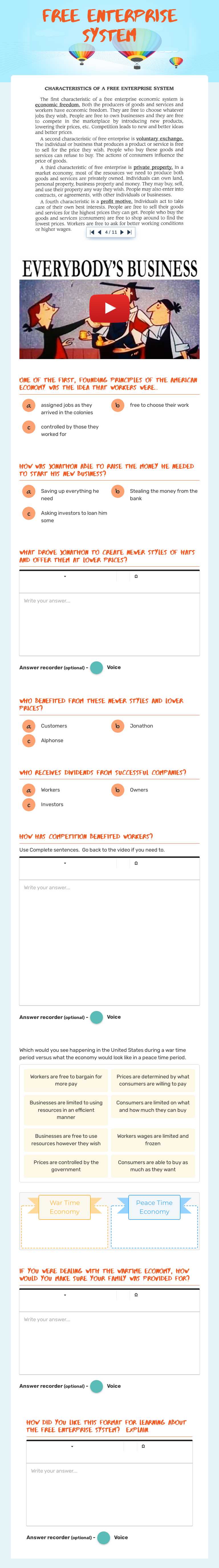 Free Enterprise System Grade 8 worksheet preview