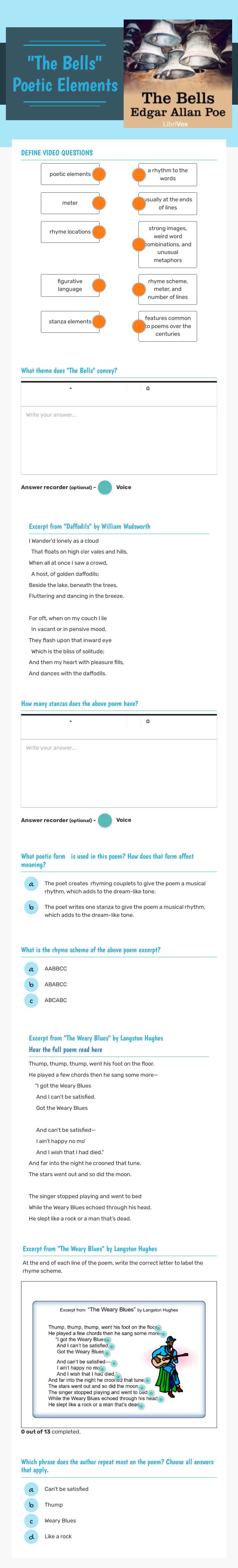 "The Bells"
Poetic Elements Grade 8 worksheet preview