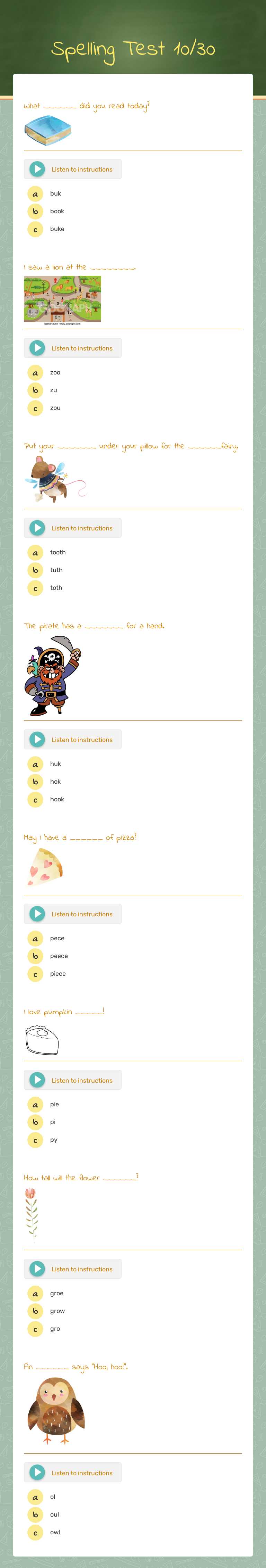 Spelling Test 10/30 Grade 2 worksheet preview