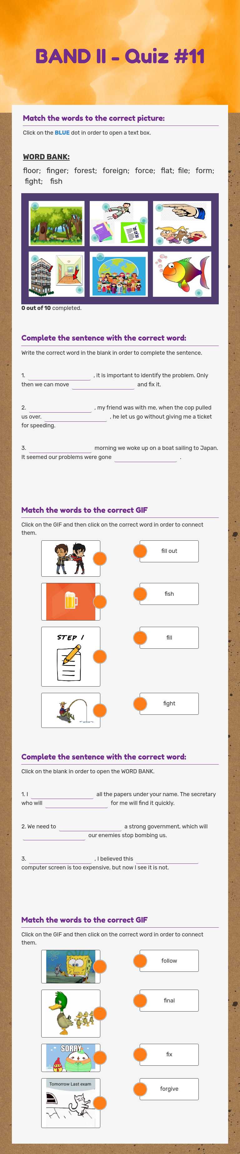 BAND II - Quiz #11 worksheet preview image