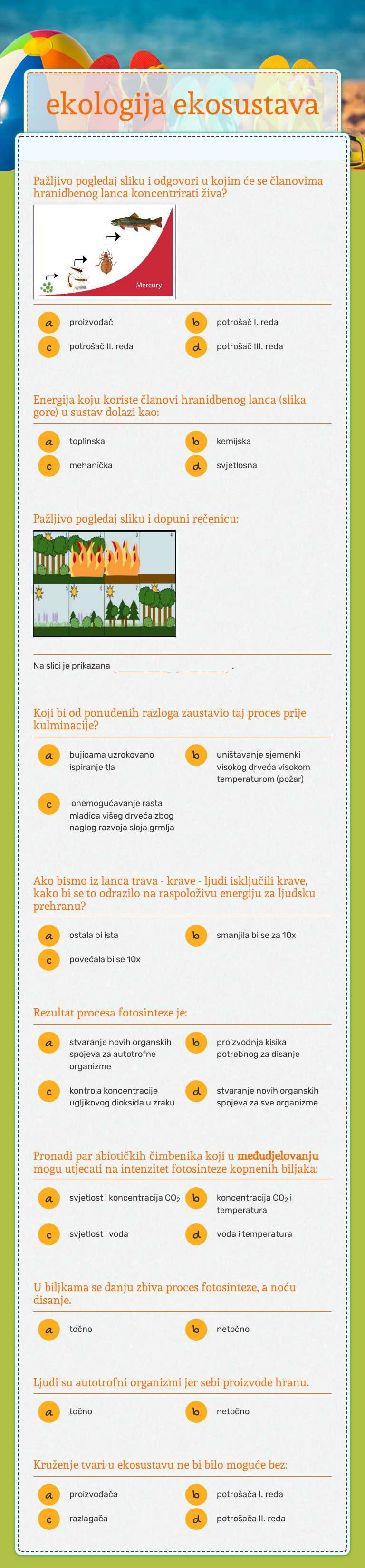 ekologija ekosustava worksheet preview image