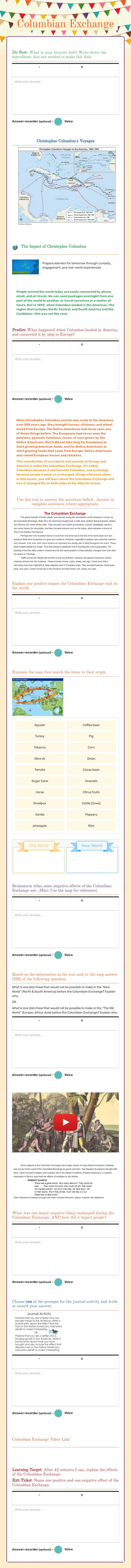 Columbian Exchange worksheet preview image