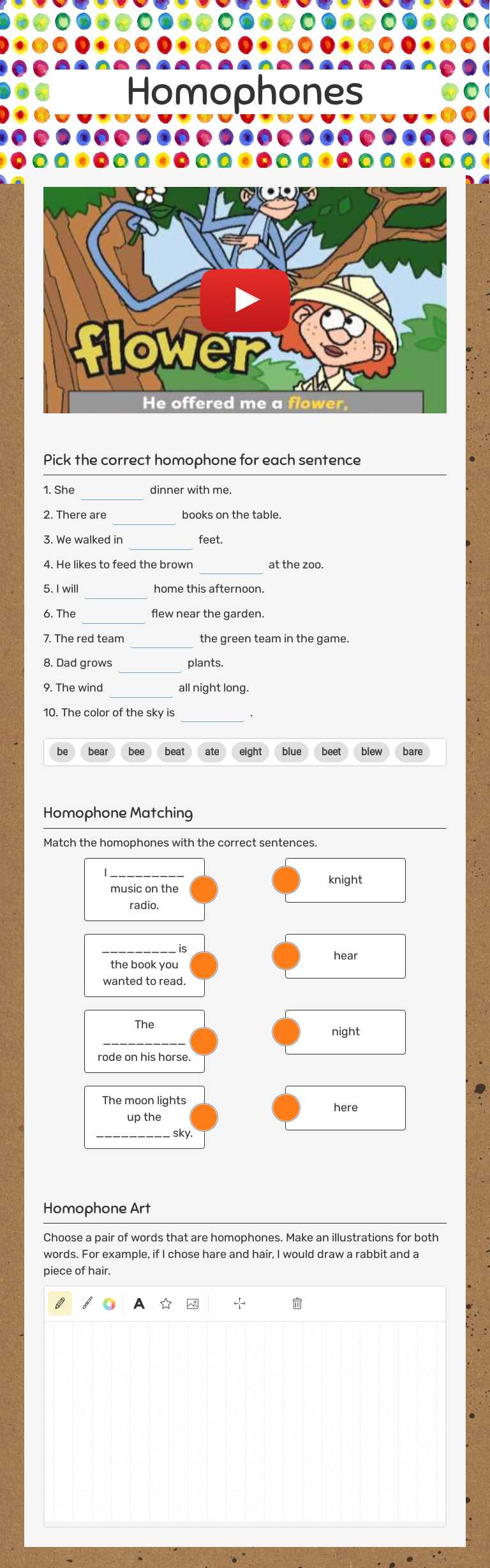 Homophones worksheet preview image