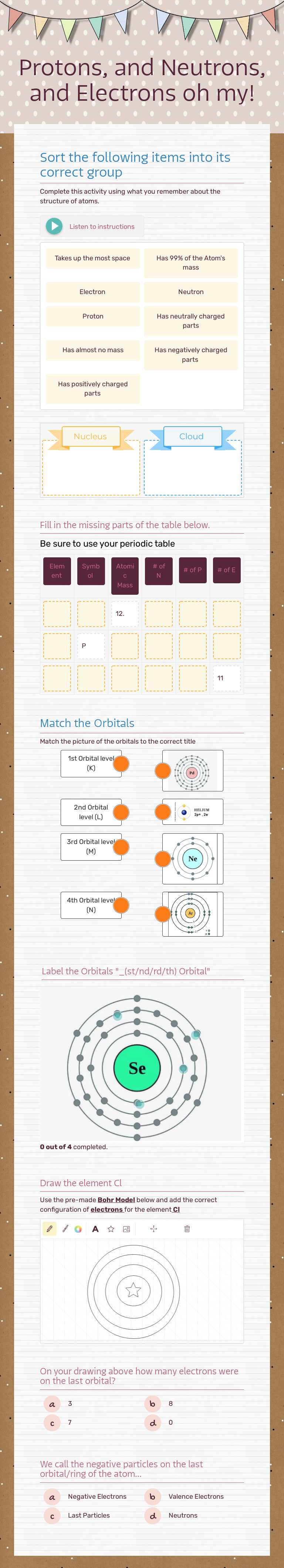 Protons, and Neutrons, and Electrons oh my! worksheet preview image