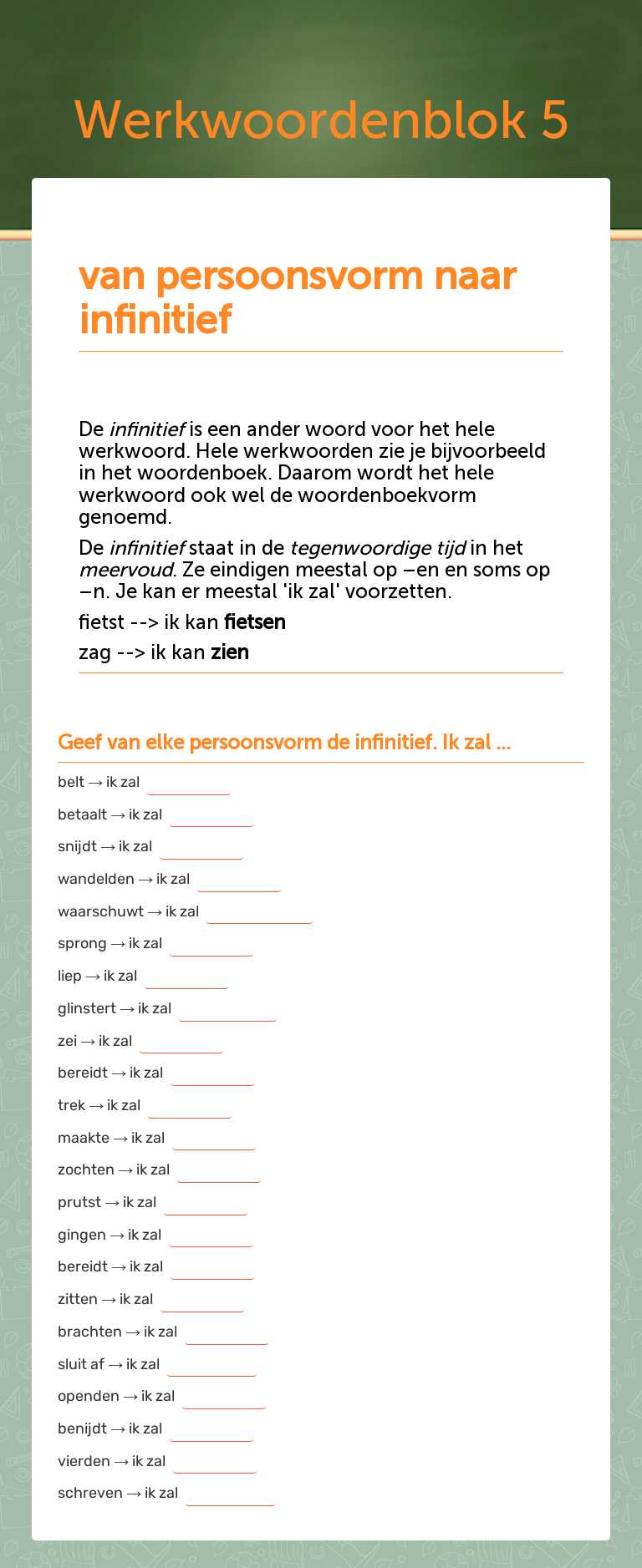 Werkwoordenblok 5 worksheet preview image