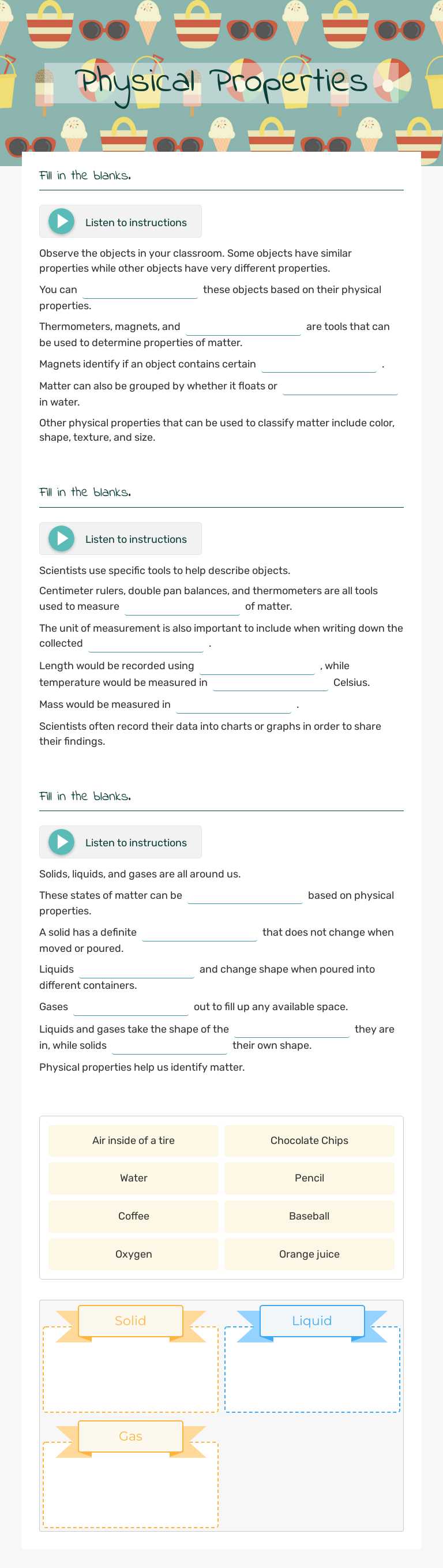 Physical Properties worksheet preview image