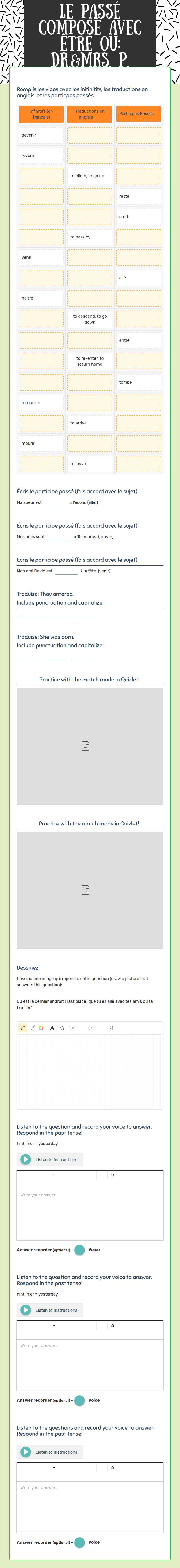 LE passé Composé avec être ou: DR.&MRS. P. VANDERTRAMP worksheet preview image