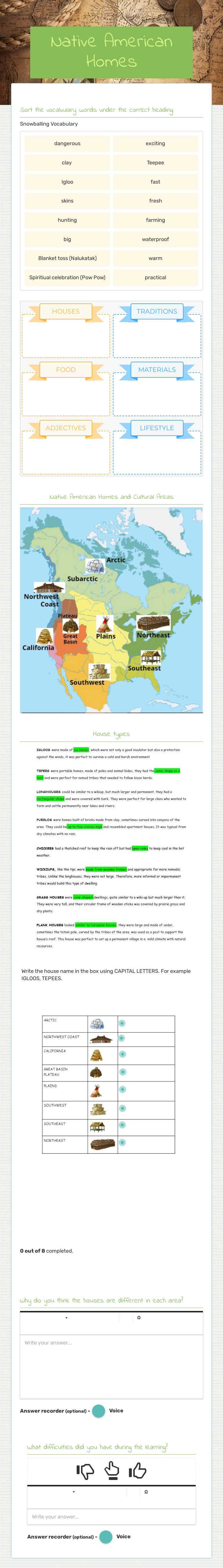Native American Homes worksheet preview