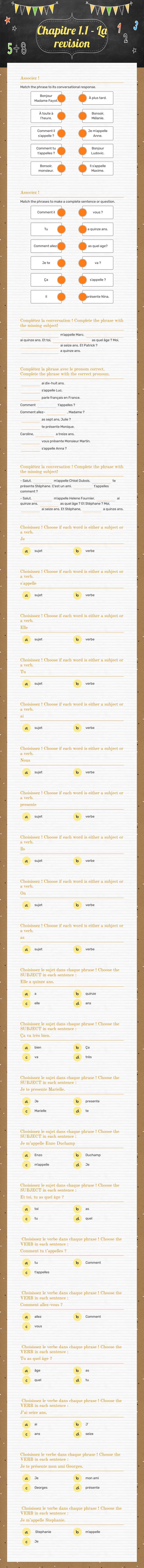 Chapitre 1.1 - La revision Grade 8 worksheet preview