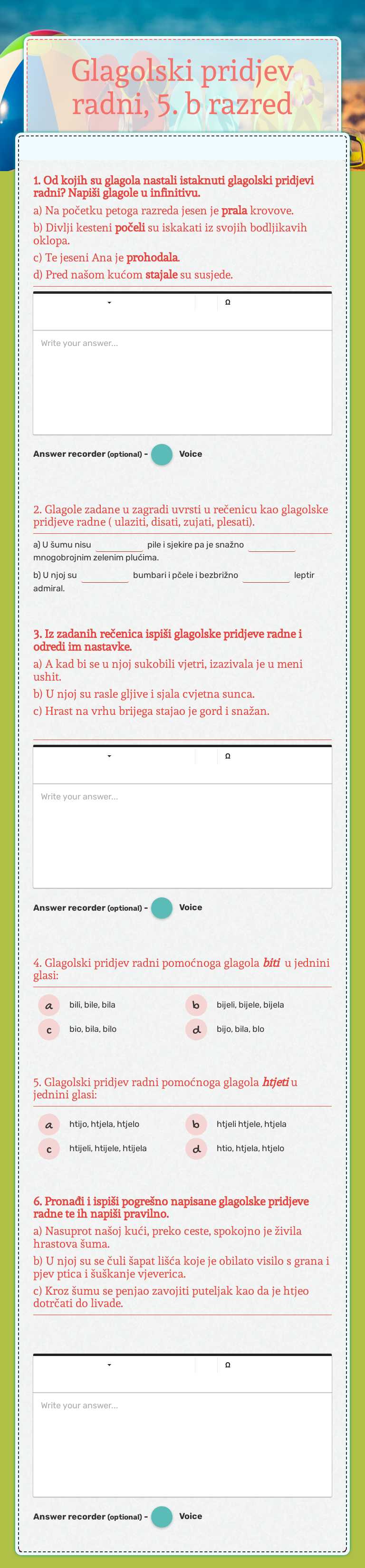 Glagolski pridjev radni, 5. b razred worksheet preview image