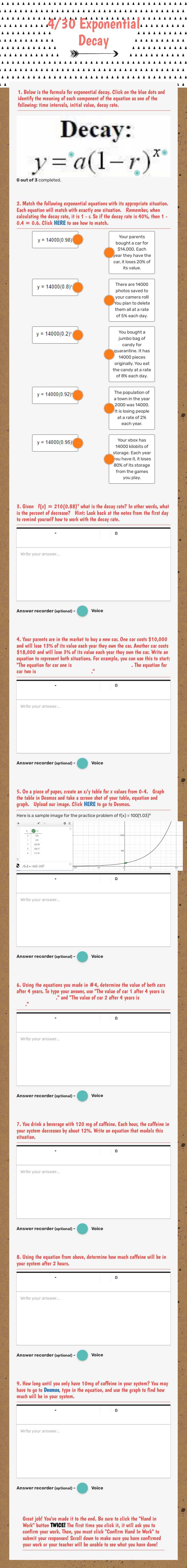 4/30 Exponential Decay Grade 9 worksheet preview